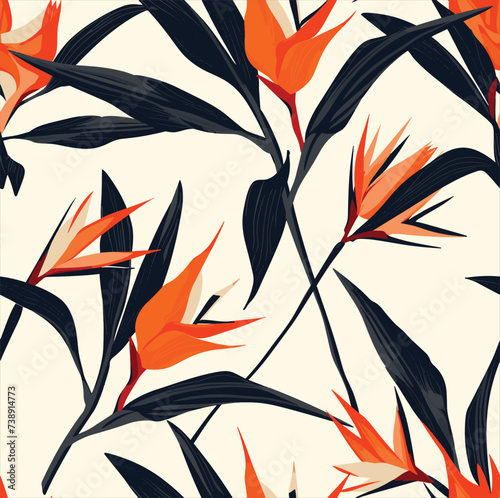 Bird of Paradise watercolor Minimalistic abstract floral pattern Ideal for textile design