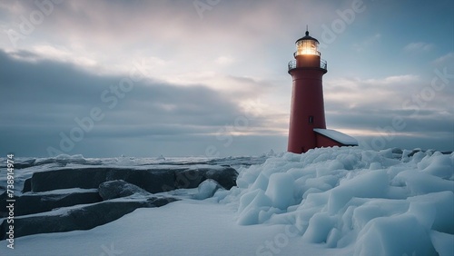 lighthouse in the snow _ the lighthouse is made of ice and the sea is made of snow. 