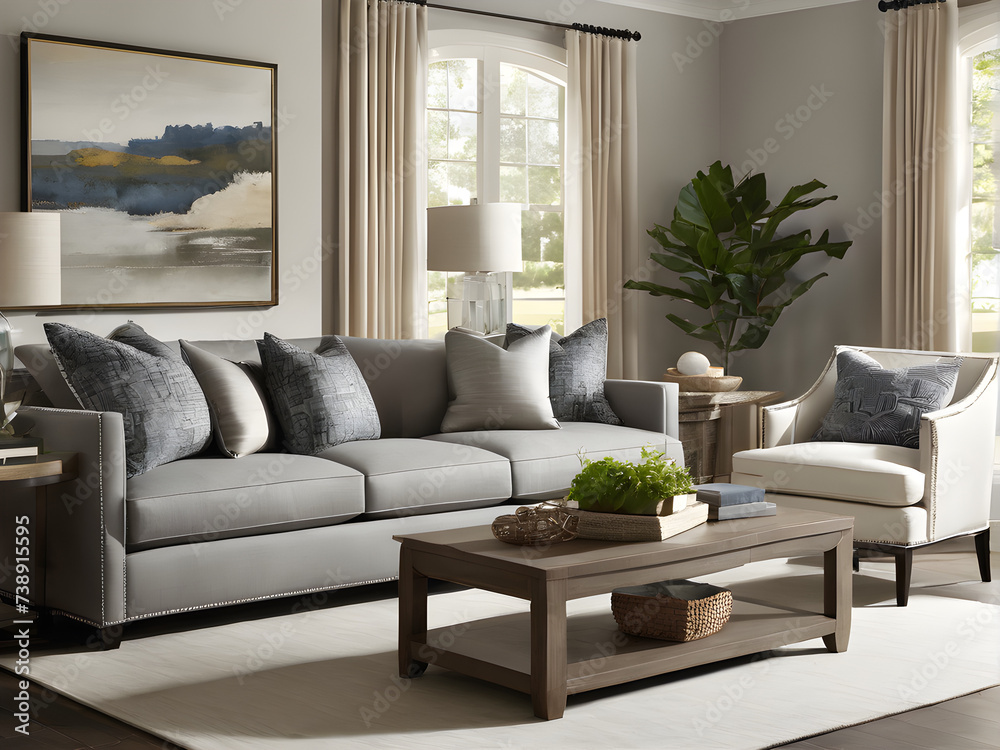 Fototapeta premium Grey Oasis: Living Room in Calm Tones