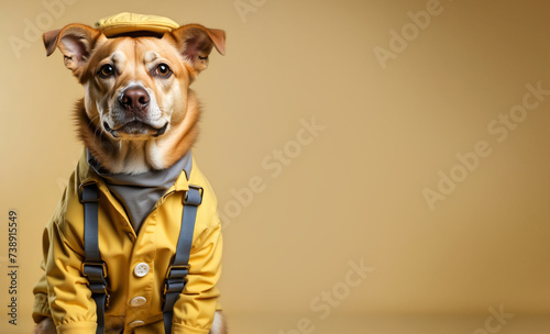 A cute dog in gardener's clothes © AlenKadr