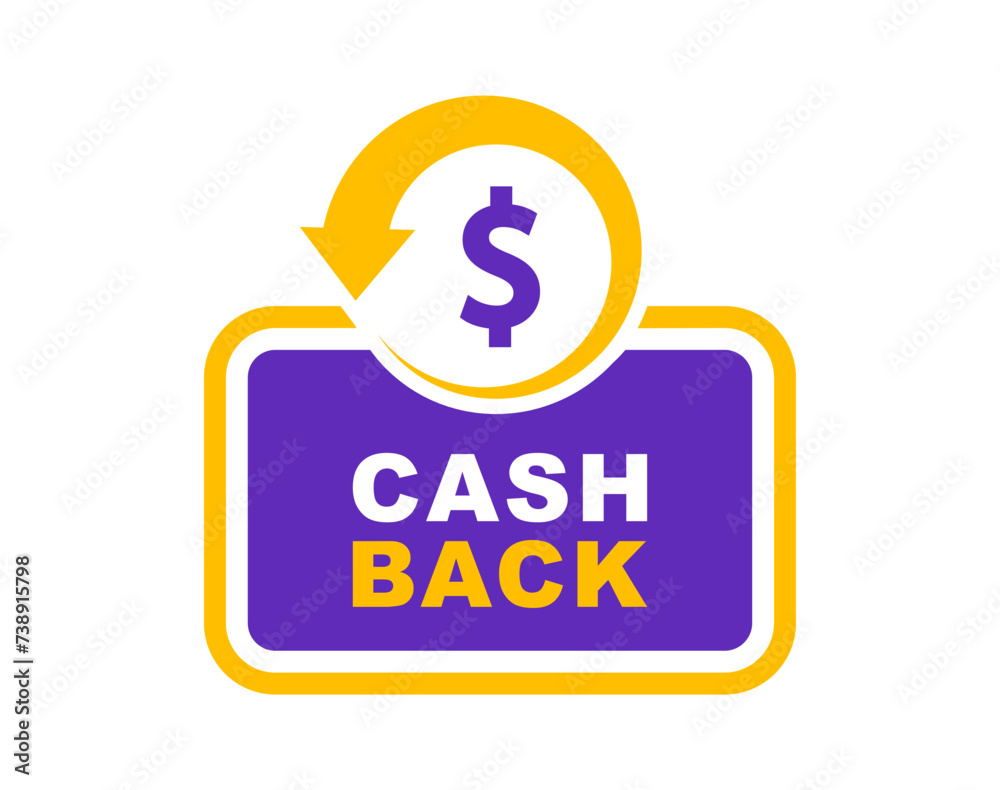 Cashback icon. Cashback loyalty program. Money refund label. Return money service for partner program. Bonus cash back icon. Vector illustration. Cashback icon. Cashback loyalty program. Money refund label. Return money service for partner program. Bonus cash back icon. Vector illustration.