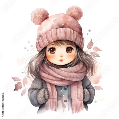 Beautiful cute watercolor illustration of a pamda in a knitted hat and scarf for a children's book isolated