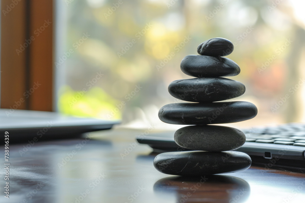 Office Desk with Balanced Pebbles in Dramatic Lighting
Office Desk with Balanced Pebbles in Dramatic Lighting