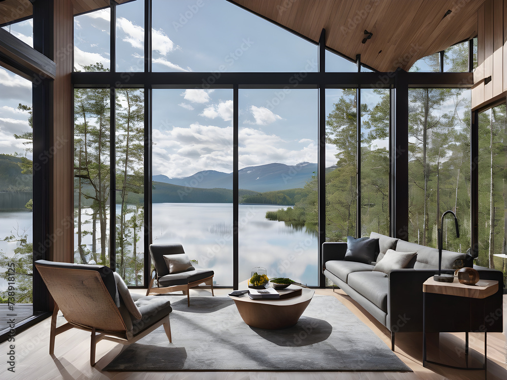 Fototapeta premium Light-Filled Room with Stunning Views: Floor-to-Ceiling Window