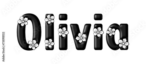 Olivia - black color - written with engraved typical Hawaiian hibiscus flowers- ideal for websites, e-mail, sublimation greetings, banners, cards, t-shirt, sweatshirt, prints, cricut, 