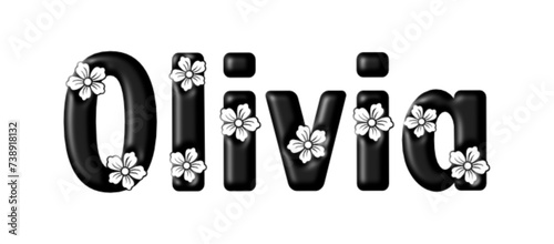 Olivia - black color - written with engraved typical Hawaiian hibiscus flowers- ideal for websites, e-mail, sublimation greetings, banners, cards, t-shirt, sweatshirt, prints, cricut,	