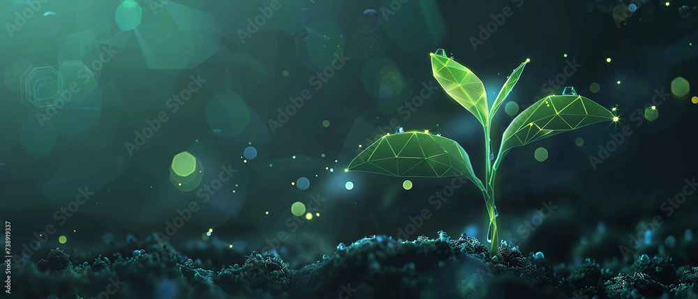 green sprout, on a dark background - obrazy, fototapety, plakaty 
