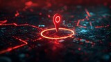 Red Pin on Glowing Neon World Map in Vibrant Cartography