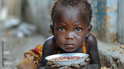 Photo of a child with signs of severe malnutrition, emphasizing the devastating impact of hunger on physical and cognitive development, Hunger and Malnutrition: Despite agricultura photo