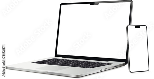 Modern smart phone and laptop with blank touch screen