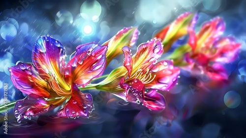 Vibrant Rain-Kissed Flowers with Bokeh Background