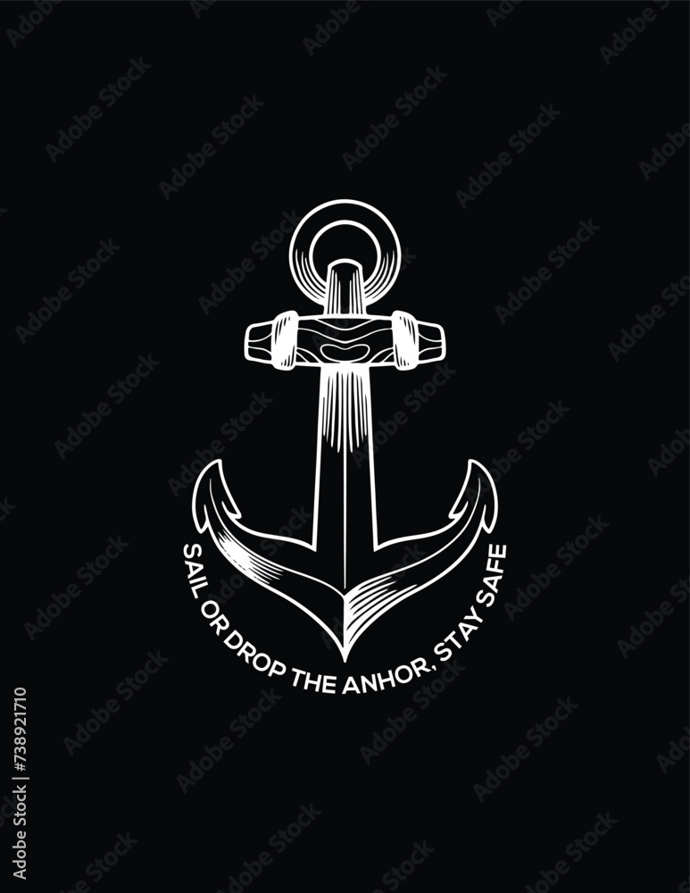 Blue and White Illustration Anchor T-Shirt Blue and White Illustration Anchor T-Shirt