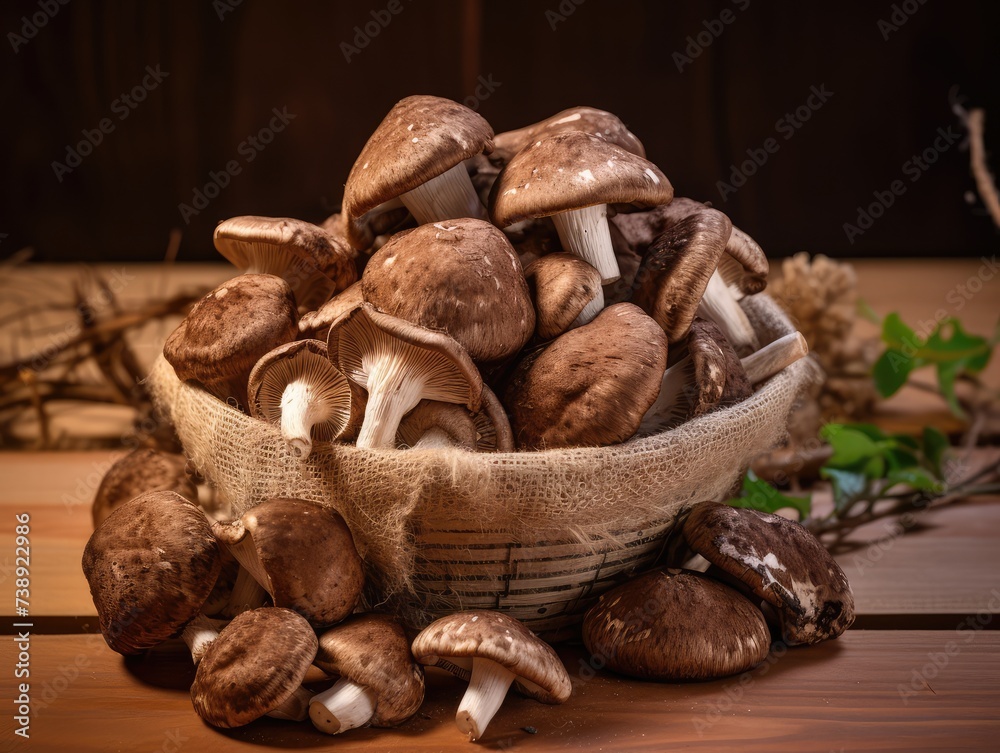 Fresh Shiitake Mushrooms, Raw Shitake Pile, Healthy Organic Asian Fungi Fresh Shiitake Mushrooms, Raw Shitake Pile, Healthy Organic Asian Fungi