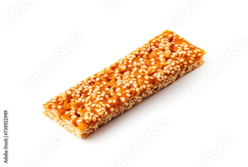 Sesame Snack Isolated, Honey Seed Cracker, Sesame Candy Bar on White Background