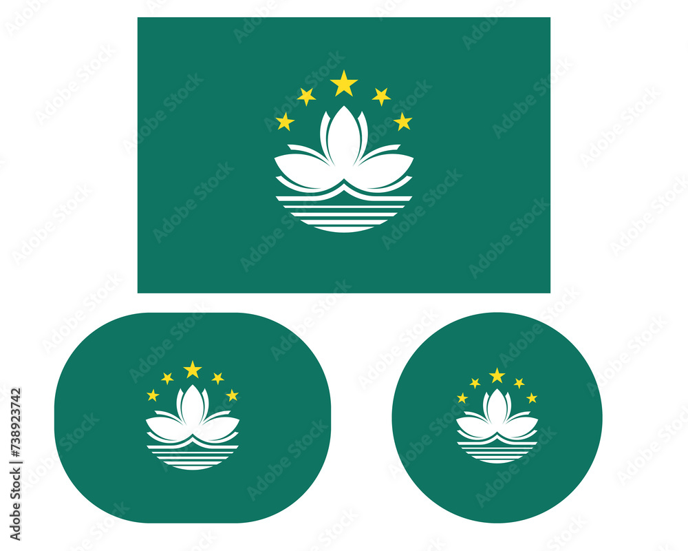 Flag in rectangle oval and circle, isolated png background. Flag of Macau Flag in rectangle oval and circle, isolated png background. Flag of Macau