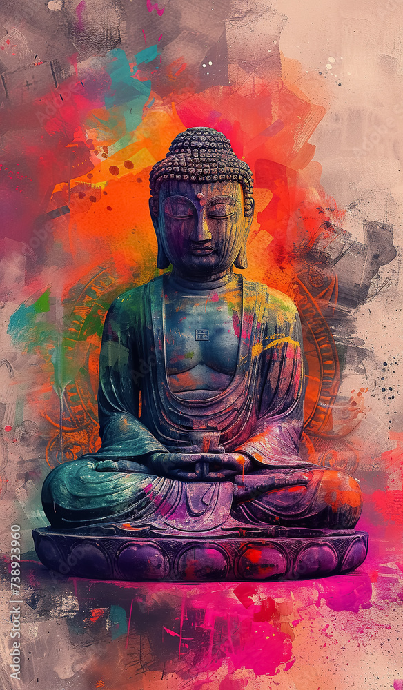 custom made wallpaper toronto digitalcolorful vivid golden buddha face, buddhism religion concept, closeup multicolored portrait of buddha with closed eyes