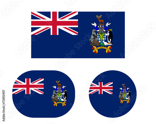 Flag in rectangle oval and circle, isolated png background. Flag of South Georgia and the South Sandwich Islands