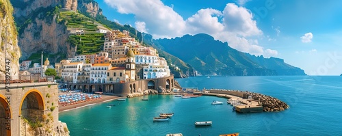 view of the amalfi coast of italy during a sunny day photo