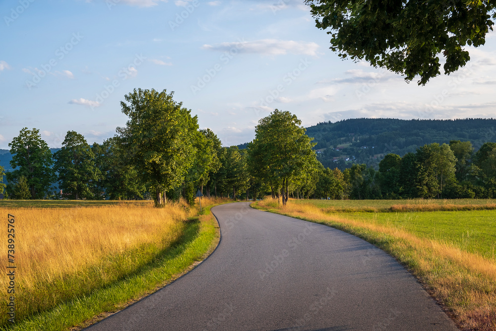 road going into the distance against the backdrop of a mountain landscape in summer road going into the distance against the backdrop of a mountain landscape in summer