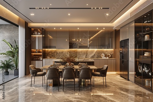 Luxury dining room and kitchen in studio apartment © Azar