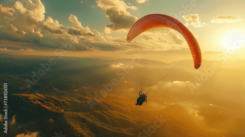 Paragliding, professionally captured to convey the exhilarating freedom and breathtaking views experienced in the open skies.