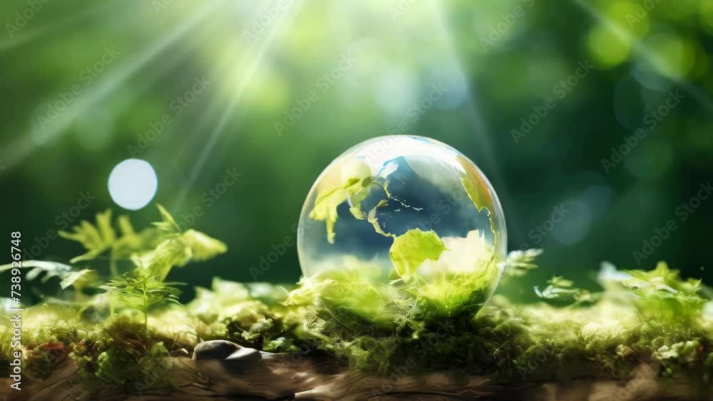 Glass globe resting on mossy log, perfect for nature-themed designs Glass globe resting on mossy log, perfect for nature-themed designs