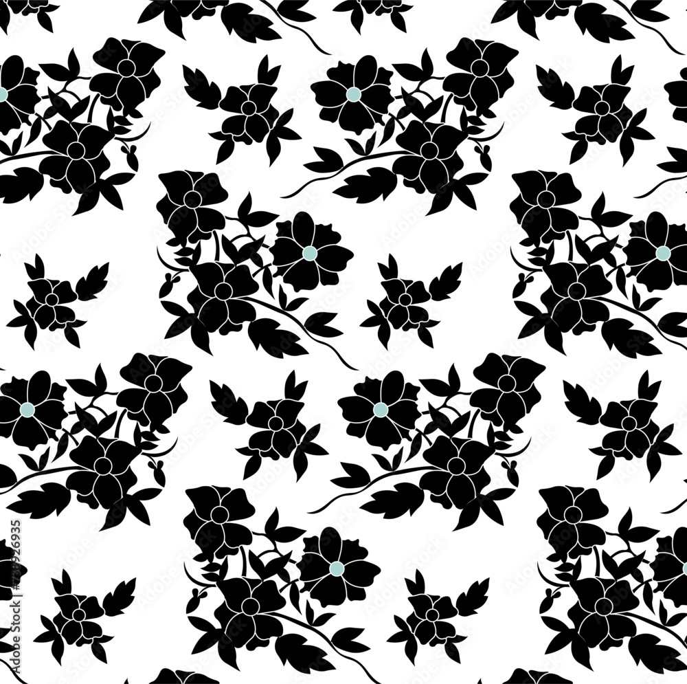 Tapeta Czarno-białe kwiatki na białym tle