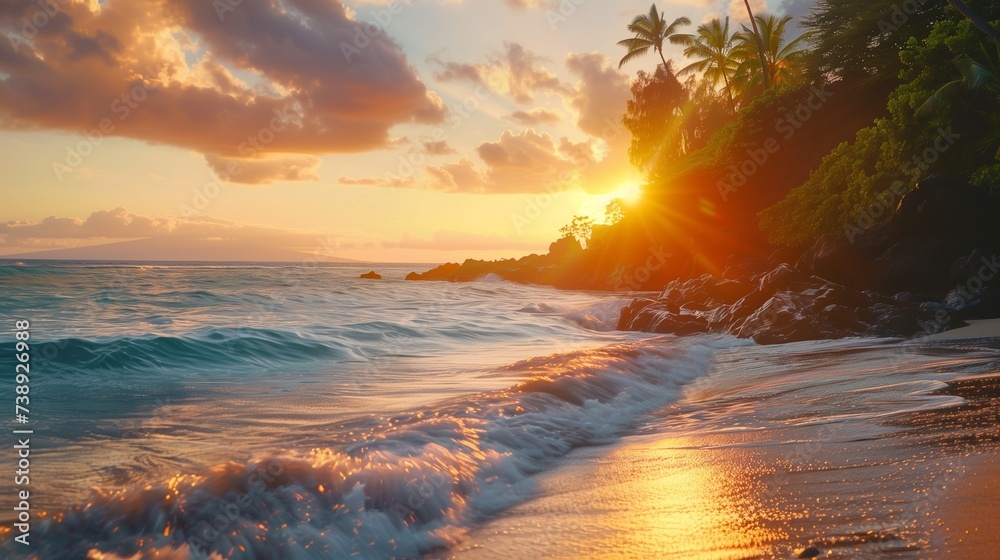 Summer beach gathering with friends, embracing freedom, support, and sunset joyfully, wellness, energy, and laughter by the sea--a peaceful adventure and Hawaii vacation in unity.