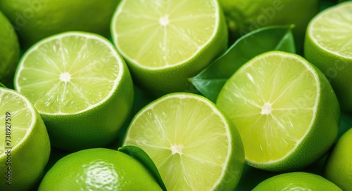 Juicy Green Limes - a Close-Up Shot of Fresh, Healthy Citrus Fruits in a Tropical Setting photo