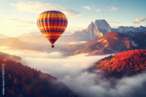 Inspirational Landscape with Aerial Hot Air Balloon. Discover the Beauty of This Travel Destination © Serhii