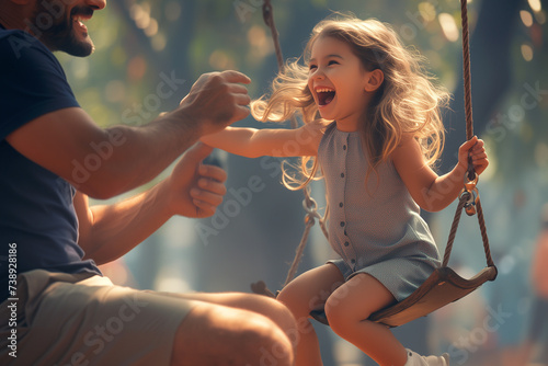 father and daughter having fun in the park, picture in the park