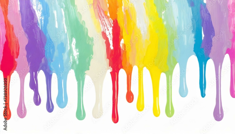Naklejka premium Rainbow colored paint dripping on white background. Banner with colored oil streaks