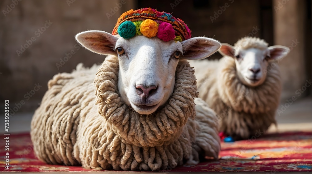 Funny Ramadan sheep portrait, animals background, wallpaper