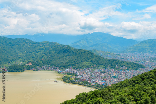 views of phewa lake in pokhara, nepal photo