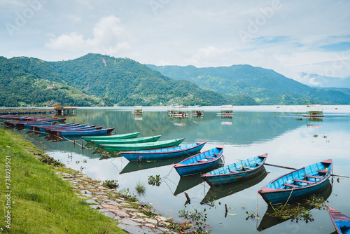 views of phewa lake in pokhara, nepal