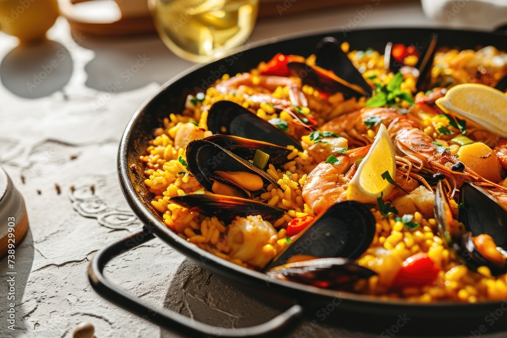 Seafood paella dark pan Seafood paella dark pan