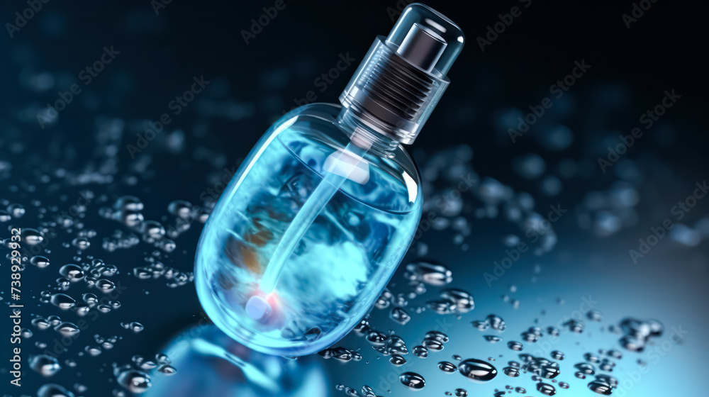A mens fragrance bottle against a dark blue backdrop exuding sophistication and elegance, a perfect image for luxury perfume advertisements. - obrazy, fototapety, plakaty 