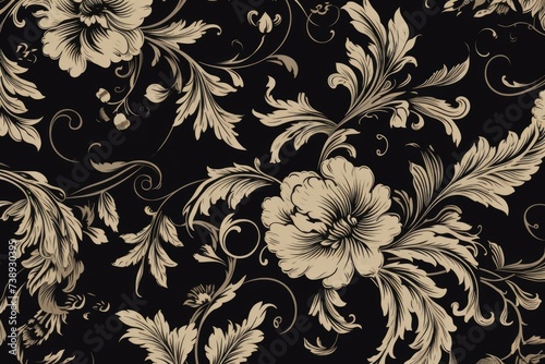 Floral pattern on black background. Vintage wallpaper design.