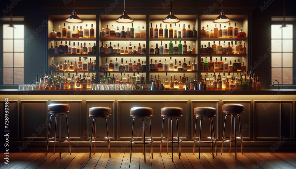A classic bar scene with shelves filled with a wide variety of liquor bottles in the background wallpaper A classic bar scene with shelves filled with a wide variety of liquor bottles in the background wallpaper