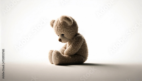 A teddy bear with a sad melancholic expression