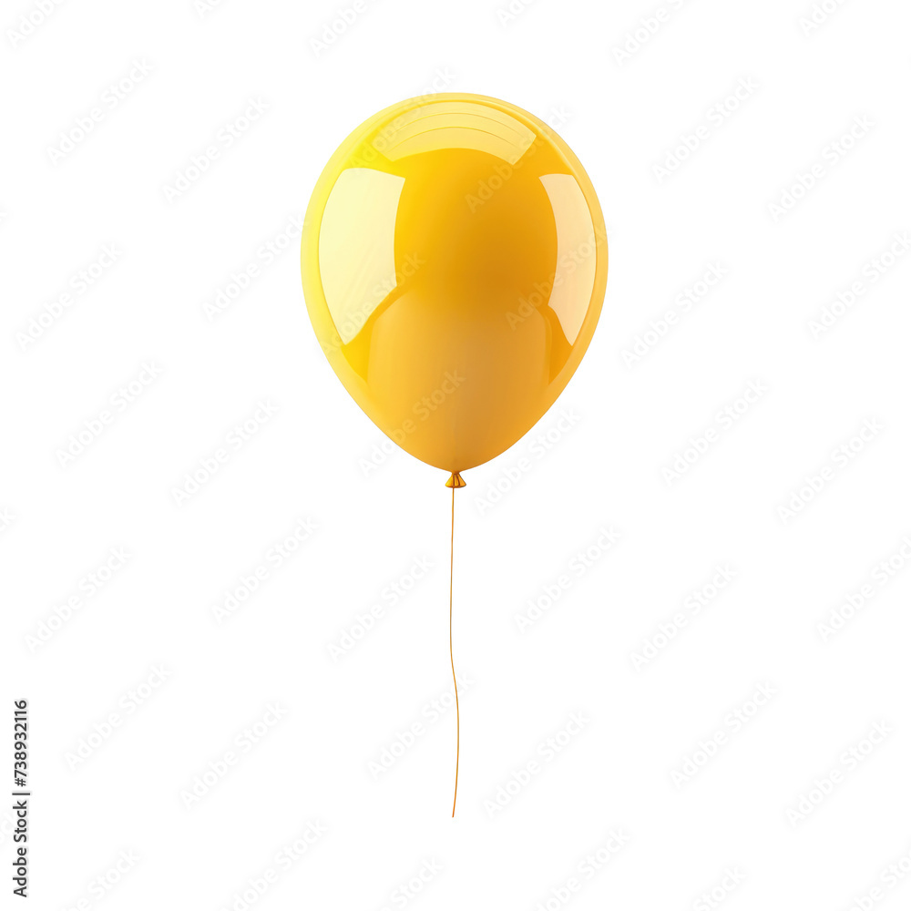 yellow helium balloon. Birthday balloon flying for party and celebrations. Isolated on white background. Generative AI.
