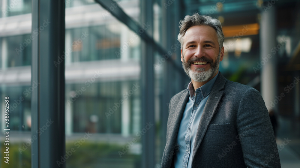 Confident Businessman Smiling in Urban Environment Confident Businessman Smiling in Urban Environment