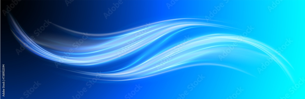 Naklejka premium Soft blue curved lines of fresh smell. 3D vector glossy waves. Waves showing a stream of clean fresh air.