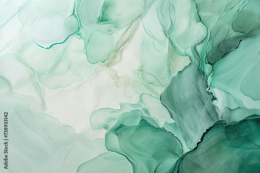 Fototapeta premium Marbling. Marble texture. Paint splash. green fluid. Abstract colored background. Highly-textured oil paint.Generative AI.