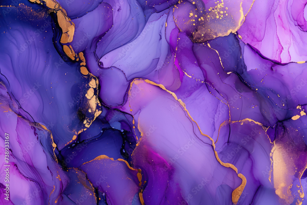 Marbling. Marble texture. Paint splash. purple fluid. Abstract colored background. Highly-textured oil paint.Generative AI.