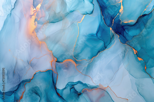 Marbling. Marble texture. Paint splash. bluel fluid. Abstract colored background. Highly-textured oil paint.Generative AI.