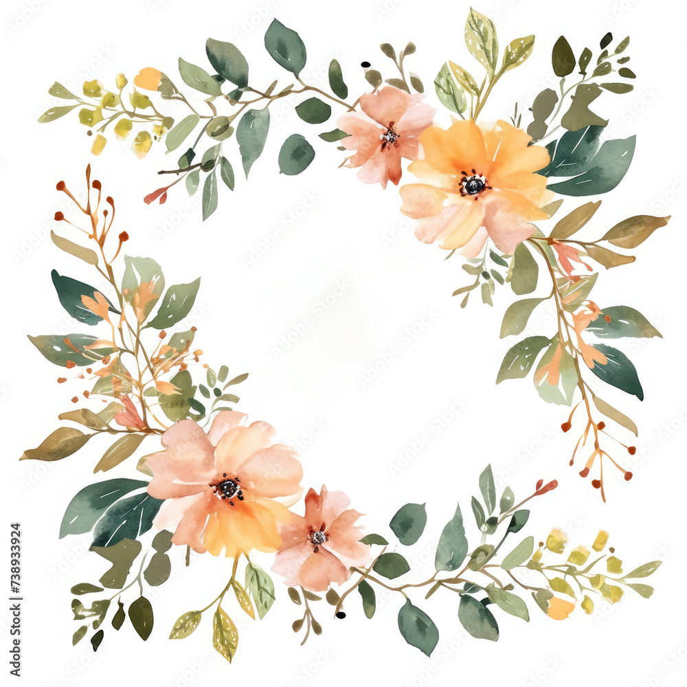 Obraz premium watercolor wreath of flowers. Generative AI