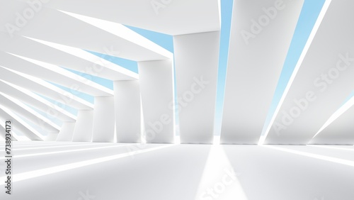 Abstract architecture background geometric shapes in design interior 3d render