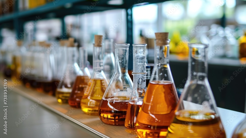 Chemical medicine laboratory set of volumetric glassware bottles for researh