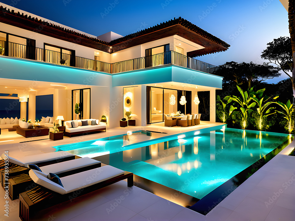Lavishly Elegant Estate - Designer Ambient Lighting & Calming Water Vista

